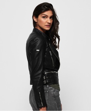 Superdry Lyla Leather Biker Női Kabát Fekete | NFMQH8534